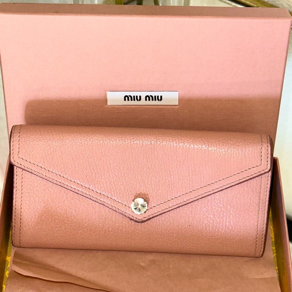 Miu Miu long wallet Madras love letter pink silver rhinestone hardware miumiu - Picture 1 of 8